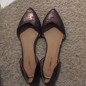 Just fab black and gold flats